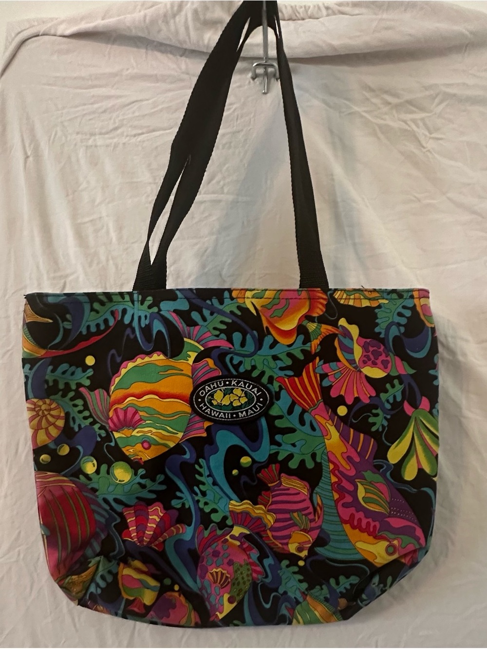 Colorful Hawaiian Floral Tote Bag - Black Multicolor